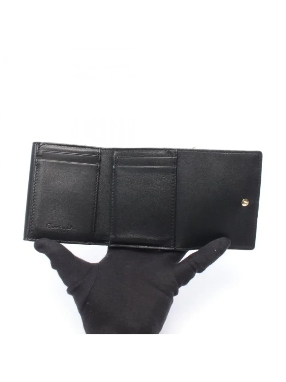 Dior Trifold Wallet Lady Lotus Black Leather